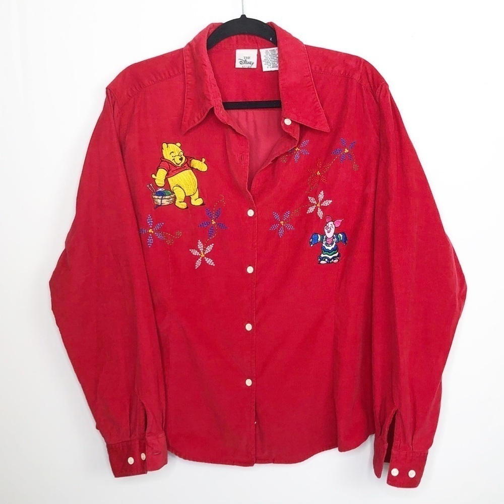 DISNEY Store XL corduroy Pooh bear red button down shirt